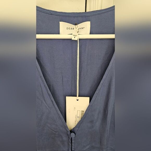 Nwt Dear John Satiny Blue V-Neck Button-Up Women's Top - Picture 2 of 5
